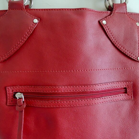 Cristian Red Italian Leather Shoulder Bag Satchel - Picture 3 of 14